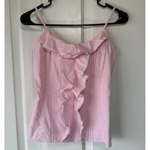 Vineyard Vines Womens Seersucker Ruffle Tank Top Pink White Stripe Sleeveless 2‎